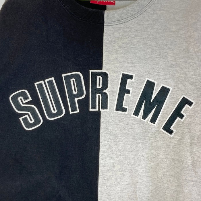 SUPREME シュプリーム 18AW クルーネックスウェット Split Crewneck Sweatshirt トレーナー スプリット クルーネック ブラック × グレー sizeM 瑞穂店