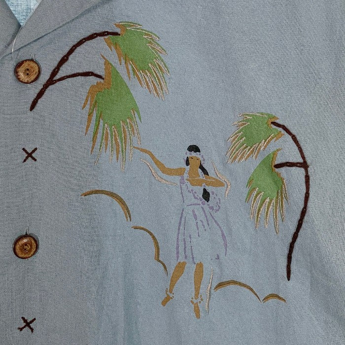 HECTIC ヘクティク オープンカラー コットン リネン S/S アロハシャツ ブルー Size L 福生店