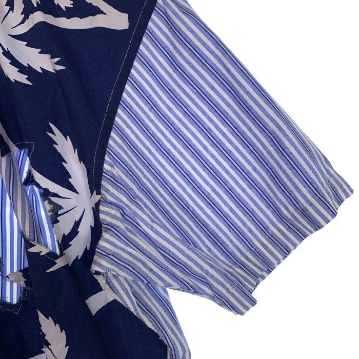 COMME des GARCONS SHIRT コムデギャルソンシャツ 切替 開襟シャツ ヤシの木 ストライプ ブルー S24038 Size M 福生店