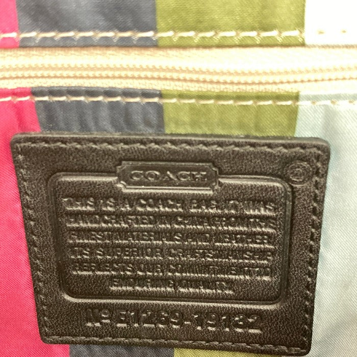 COACH コーチ ニューウィリス ターンロック 裏地マルチストライプ柄 レザー 2WAY ハンドバッグ ショルダーバッグ 19132 ブラック 瑞穂店