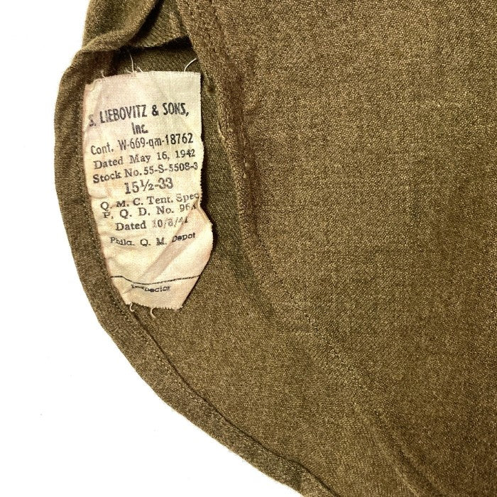 S.LIEBOVITZ&SONS.INC レイボウィッツ＆サンズインク MILITARY 40's シャツ W-669-qm-18762 55-S-5508-3 ウール 長袖 40年代  カーキ  size15 1/2-33 瑞穂店