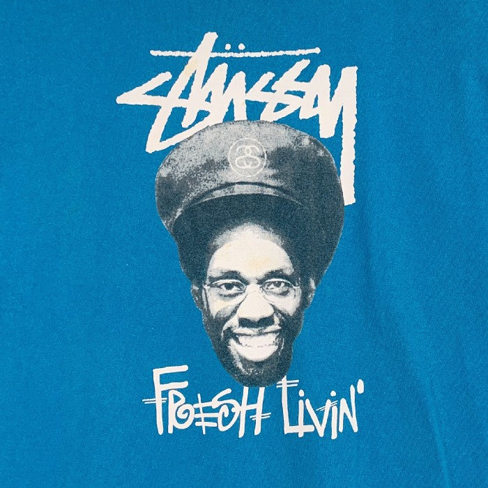 STUSSY ステューシー FRESH LIVIN プリント Tシャツ ブルー メキシコ製 Size XL 福生店