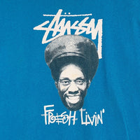 STUSSY ステューシー FRESH LIVIN プリント Tシャツ ブルー メキシコ製 Size XL 福生店