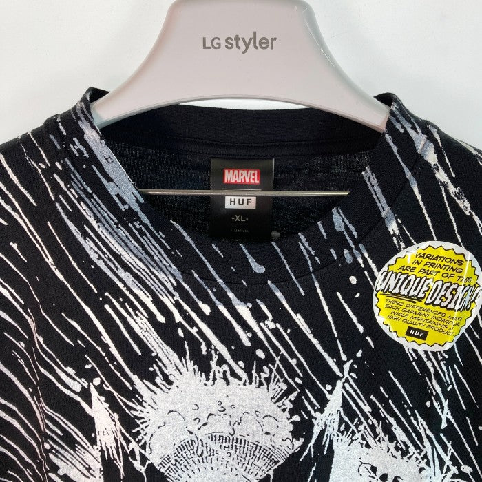 HUF ハフ × MARVEL マーベル コラボ WOLVERINE RAIN 半袖 Tシャツ hufworldwide ウルヴァリン アメコミ 全面プリント ブラック sizeXL 瑞穂店