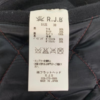 R.J.B アールジェイビー ウール カシミヤ混 レザー切替 ジップアップ ジャケット パイピング フラットヘッド ブラック Size 38 福生店