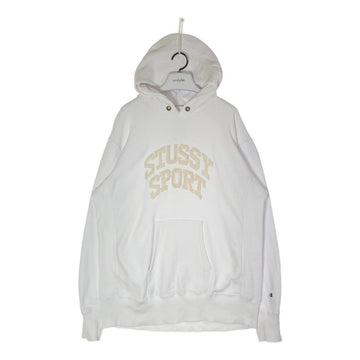 STUSSY ステューシー x champion チャンピオン リバースウィーブ パイルロゴ パーカー ホワイト sizeXL 瑞穂店