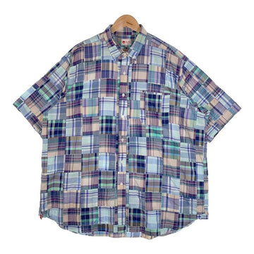 BEAMS JAPAN ビームス 22SS マドラスパッチワーク ボタンダウンシャツ 半袖 ブルー Size L 福生店