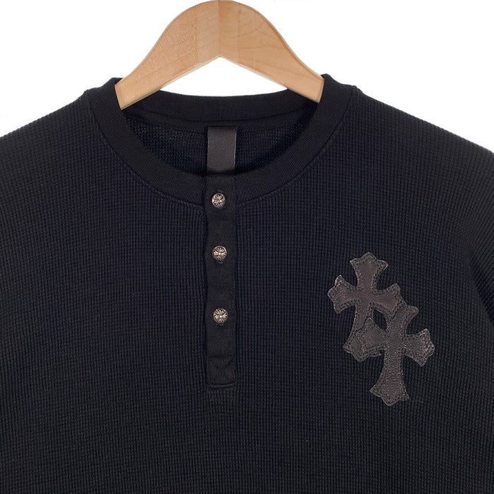 Chrome Hearts クロムハーツ CROSS BUTTON THERMAL HENLY L/S クロスレザーパッチ ヘンリーネック サーマル ロングスリーブ カットソー ブラック Size XL 福生店