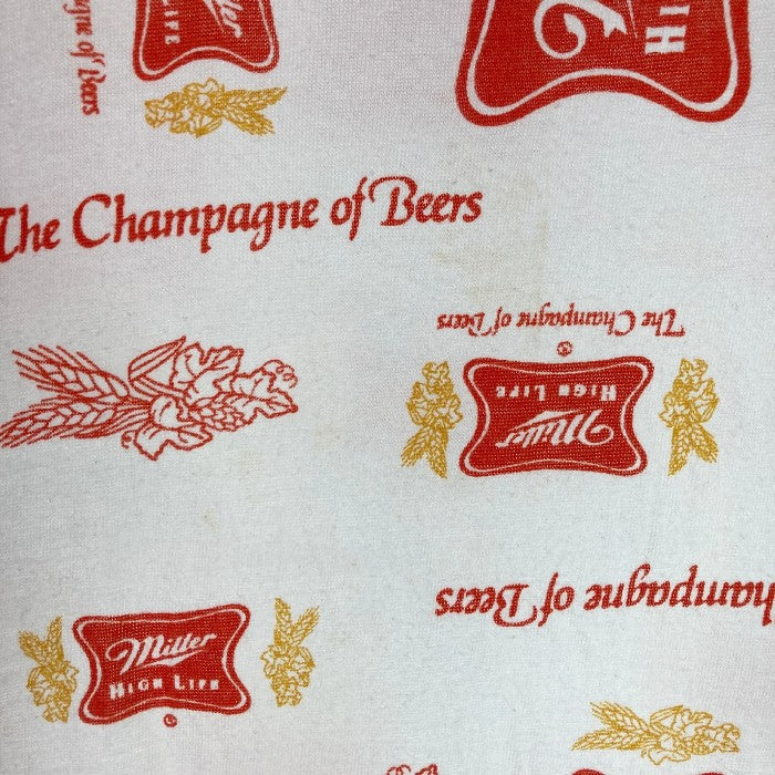 US古着 70’s～80’s MILLER HIGH LIFE ビールメーカー 総柄ロゴ トリムTシャツ レッド sizeM 瑞穂店