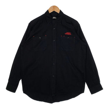 STUSSY ステューシー 80's 黒タグ コットン ワークシャツ 刺繡 ブラック USA製 Size S 福生店
