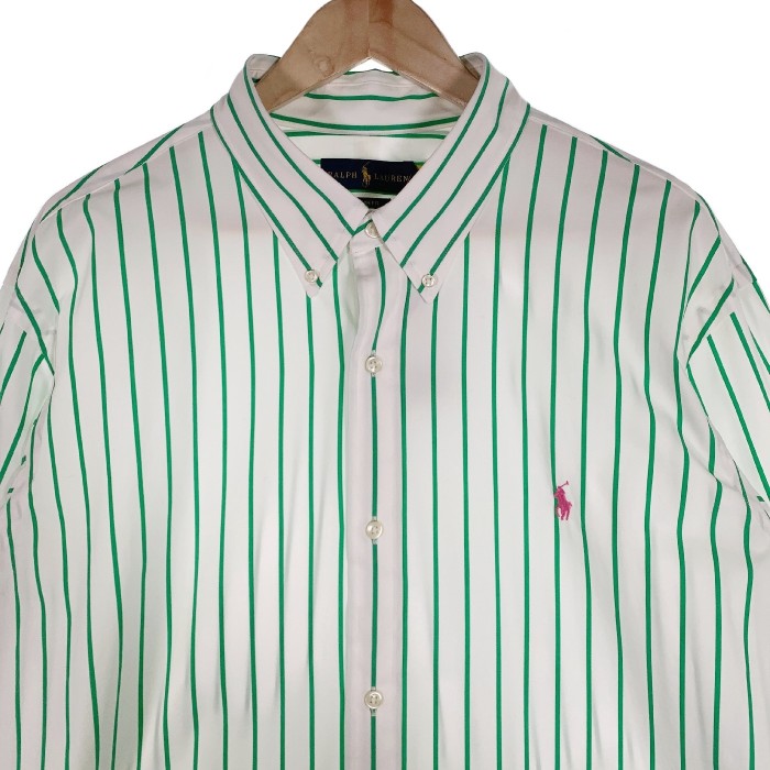 Ralph Lauren ラルフローレン ストライプ ボタンダウンシャツ ホワイト グリーン Size XXL 福生店
