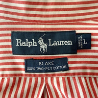 Ralph Lauren ラルフローレン BLAKE ストライプ ボタンダウンシャツ TWO-PLY-COTTON レッド ホワイト Size L 福生店