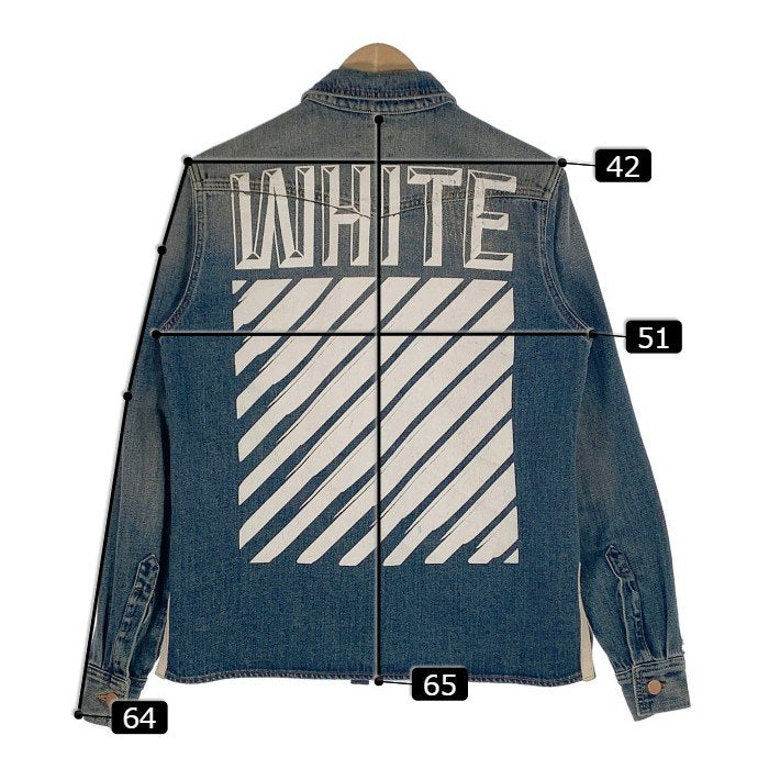 OFF-WHITE オフホワイト 15AW デニムシャツジャケット バックプリント USED リペア加工 インディゴ DM7006 Size XS  福生店