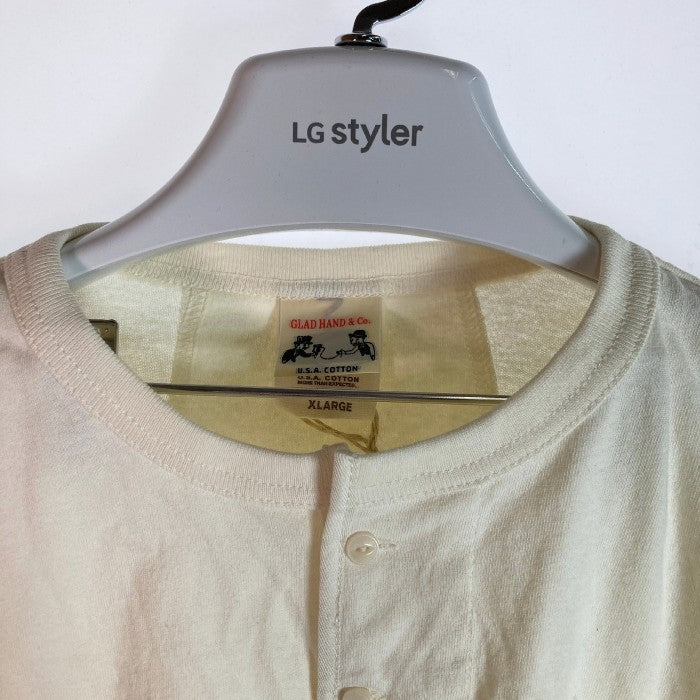 GLAD HAND グラッドハンド ヘンリーネック ポケットTシャツ ナチュラル sizeXL 瑞穂店