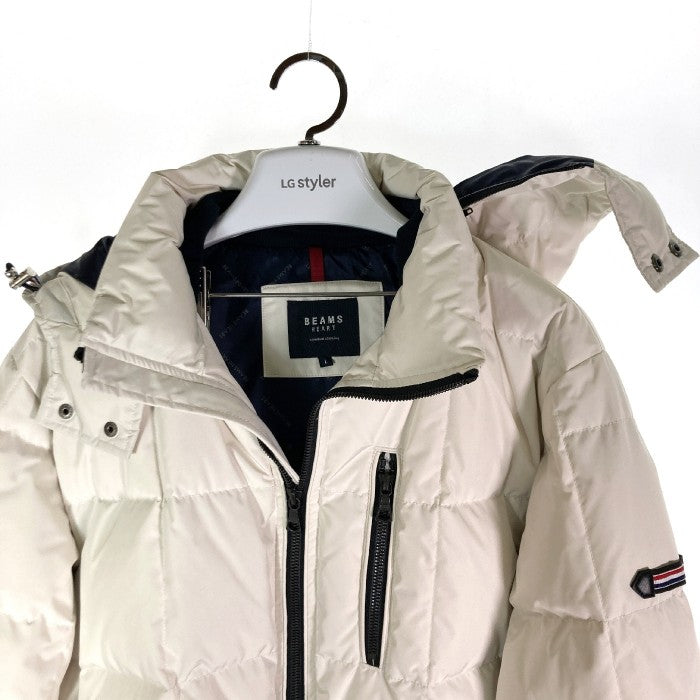 BEAMS HEART ビームス ハート ダウンジャケット ジャケット 上着 Jacket 42-18-0006-413 スクエアキルティング ダウンジャケット フード脱着式 ホワイト sizeL 瑞穂店