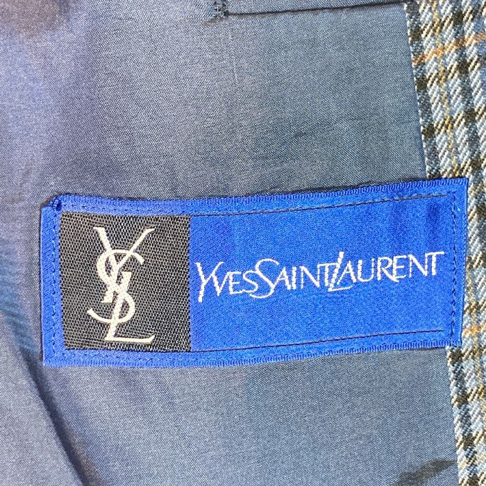 YSL イヴサンローラン テーラードジャケット チェック カシミア ヴィンテージ オールド ブルー size- 瑞穂店