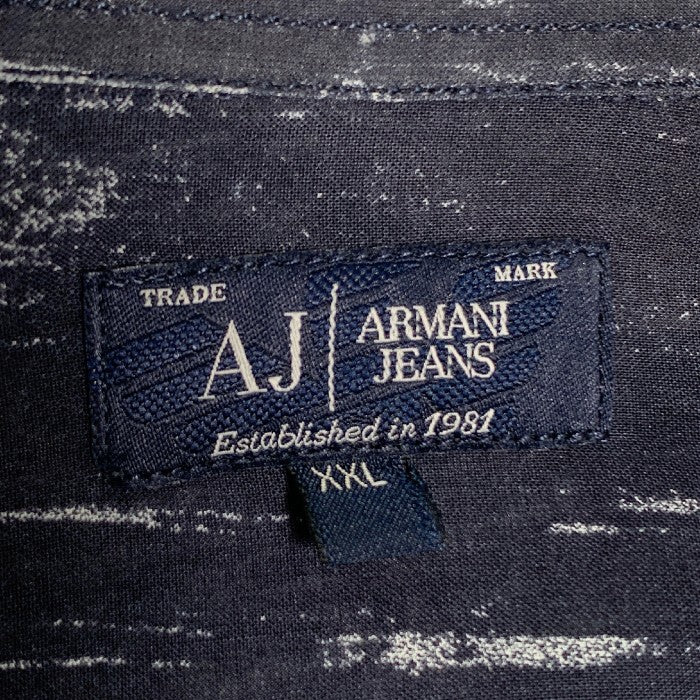 ARMANI JEANS アルマーニジーンズ ビスコース プリントシャツ ネイビー Size XXL 福生店