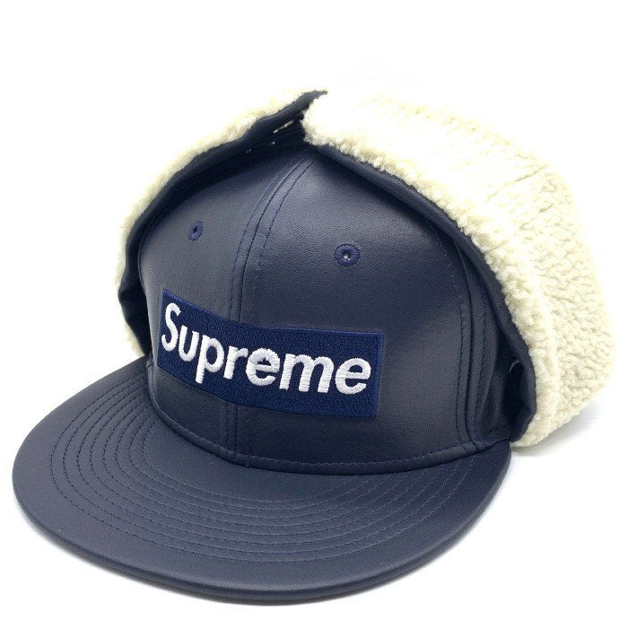 SUPREME シュプリーム 22AW Leather Earflap Box Logo New Era レザー イヤーフラップ ボックスロゴ ニューエラキャップ ネイビー Size 7 5/8 (60.6cm) 福生店