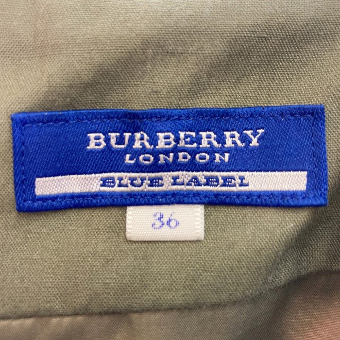 BURBERRY BLUE LABEL バーバリーブルーレーベル パフスリーブ ワンピース ベルト付 チェック カーキ size36 瑞穂店