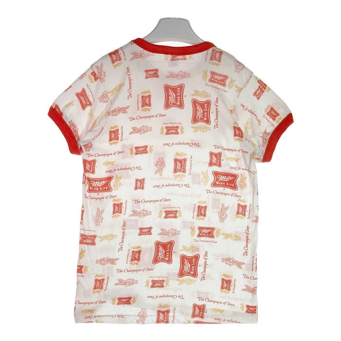 US古着 70’s～80’s MILLER HIGH LIFE ビールメーカー 総柄ロゴ トリムTシャツ レッド sizeM 瑞穂店