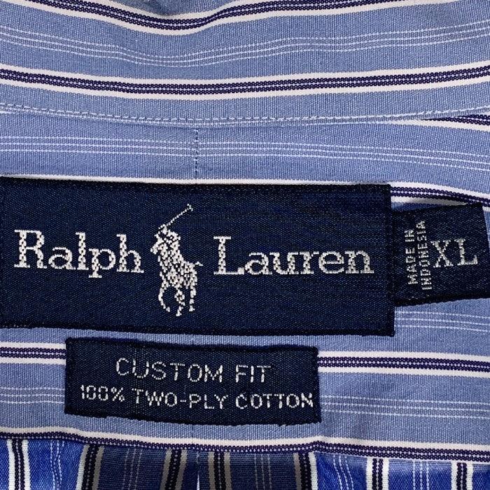 Ralph Lauren ラルフローレン ボタンダウンシャツ CUSTOM FIT ストライプ TWO-PLY COTTON ブルー Size XL 福生店