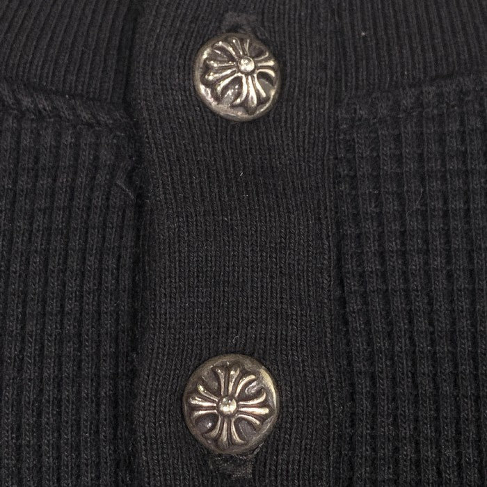 Chrome Hearts クロムハーツ CROSS BUTTON THERMAL HENLY L/S クロスレザーパッチ ヘンリーネック サーマル ロングスリーブ カットソー ブラック Size XL 福生店
