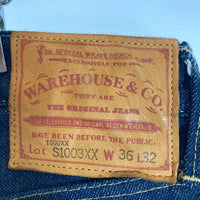 WAREHOUSE ウエアハウス S1003XX (1000XX) DENIM PANTS 1942MODEL 大戦モデル 赤ペンキ デッドストックブルー デニムパンツ インディゴ sizeW36 瑞穂店