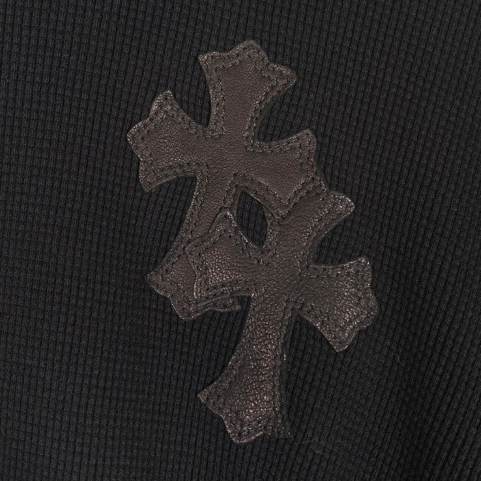 Chrome Hearts クロムハーツ CROSS BUTTON THERMAL HENLY L/S クロスレザーパッチ ヘンリーネック サーマル ロングスリーブ カットソー ブラック Size XL 福生店