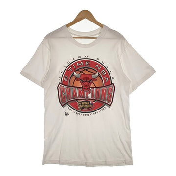 90's CHICAGO BULLS シカゴブルズ 5 TIME NBA CHAMPION Tシャツ PRO PLAYER 袖シングル 裾ダブル ホワイト Size L 相当 福生店