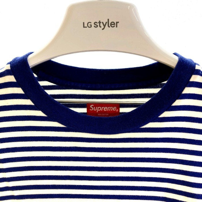 SUPREME シュプリーム 15AW STRIPED LOGO ストライプロゴ ロンT ネイビー sizeL 瑞穂店