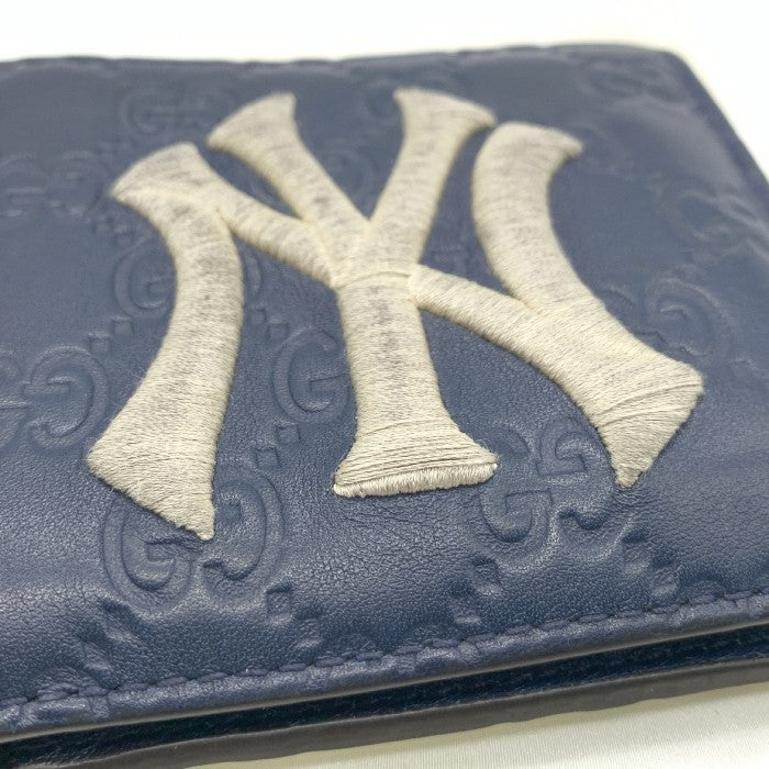 グッチ ニューヨーク・ヤンキース シマ 二つ折り財布 レザー