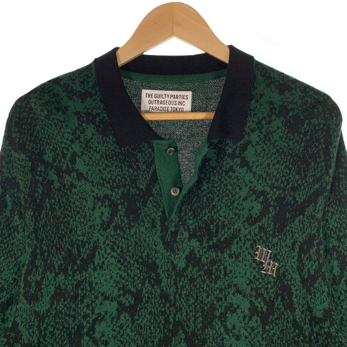 WACKO MARIA ワコマリア 22SS PYTHON KNIT POLO SHIRT パイソン ニット ポロシャツ コットン レーヨン グリーン  Size L 福生店