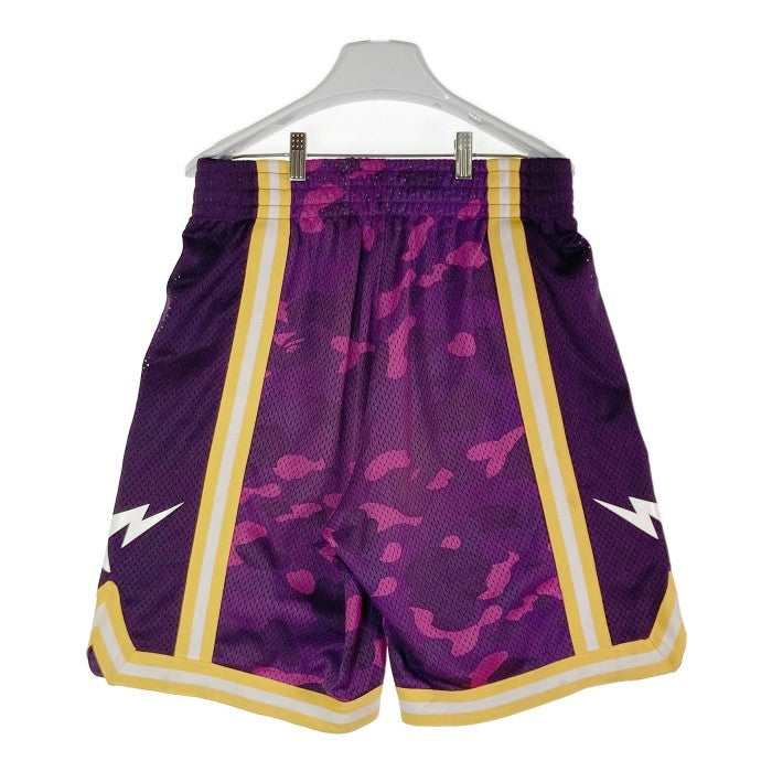 A BATHING APE Camo Wide Basketball Shorts 001SPG301008X ア ベイシング エイプ カモワイドバスケットボールショーツ ショートパンツ ハーフパンツ ゲームショーツ メッシュ 迷彩 カモフラ パープル イエロー sizeM 瑞穂店