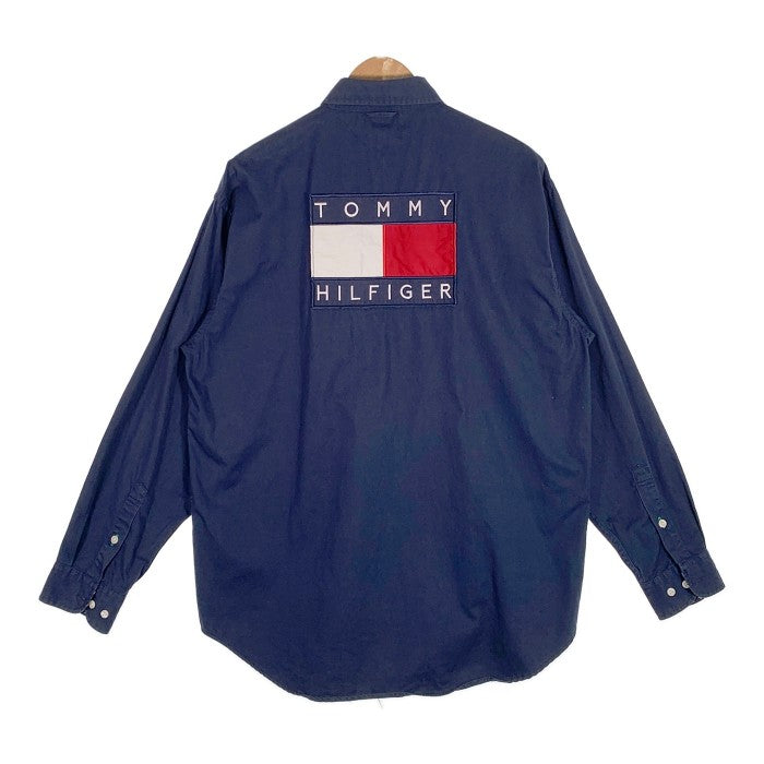 90's TOMMY HILFIGER トミーヒルフィガー ボタンダウンシャツ コットン ワッペン 刺繍 USA ネイビー Size M 福生店