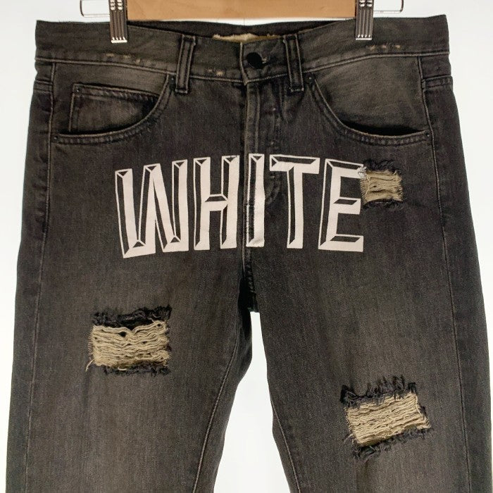 OFF-WHITE オフホワイト ダメージ加工 ブラックデニムパンツ スリム ブラック Size 30 福生店