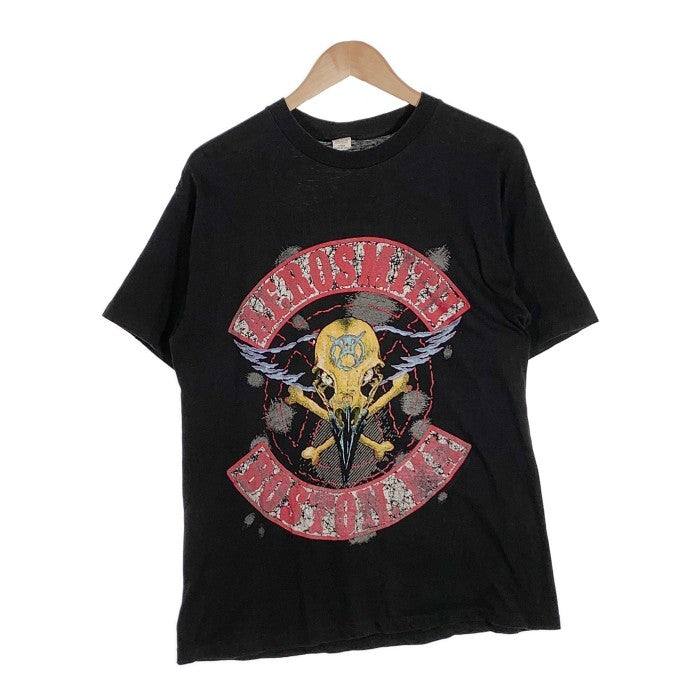 90's AEROSMITH エアロスミス PUMP TOUR 1990 プリントTシャツ ブラック PUSHEAD パスヘッド 袖裾シングル Size L 福生店