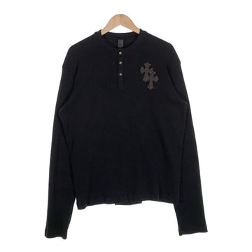 Chrome Hearts クロムハーツ CROSS BUTTON THERMAL HENLY L/S クロスレザーパッチ ヘンリーネック サーマル ロングスリーブ カットソー ブラック Size XL 福生店