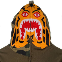 A BATHING APE アベイシングエイプ TIGER FULL ZIP HOODIE タイガーフルジップフーディー スウェットパーカー オリーブ 001ZPI301014M Size XL 福生店