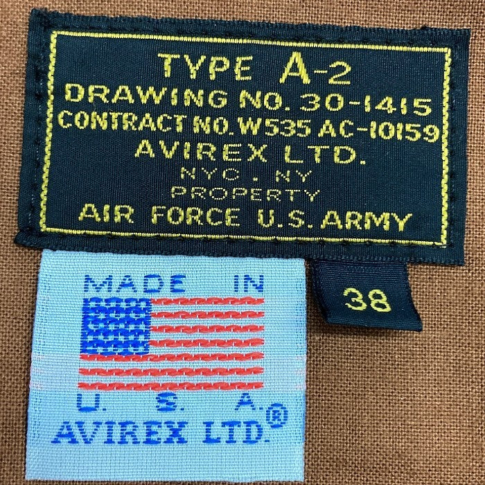 AVIREX アヴィレックス A-2 レザーフライトジャケット ダークブラウン 牛革 2191000 Size38 瑞穂店