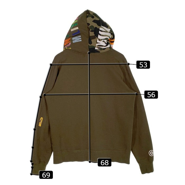 A BATHING APE アベイシングエイプ TIGER FULL ZIP HOODIE タイガーフルジップフーディー スウェットパーカー オリーブ 001ZPI301014M Size XL 福生店