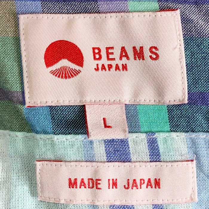 BEAMS JAPAN ビームス 22SS マドラスパッチワーク ボタンダウンシャツ 半袖 ブルー Size Lトップス