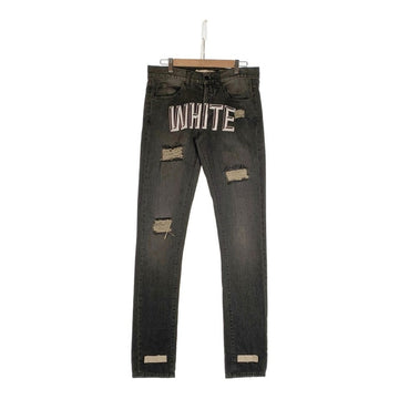 OFF-WHITE オフホワイト ダメージ加工 ブラックデニムパンツ スリム ブラック Size 30 福生店