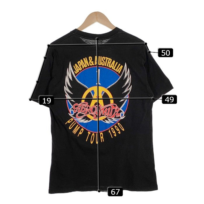 90's AEROSMITH エアロスミス PUMP TOUR 1990 プリントTシャツ ブラック PUSHEAD パスヘッド 袖裾シングル Size L 福生店