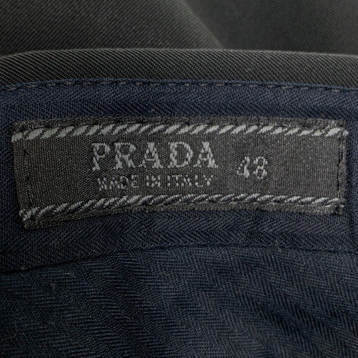 PRADA プラダ センタープリーツ スラックス ブラック ポリエステル ポリウレタン ボタンフライ Size 48 福生店