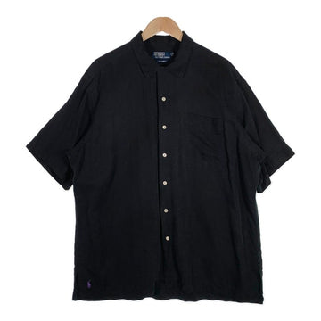 Polo by Ralph Lauren ポロラルフローレン CALDWELL オープンカラーシャツ 裾ポニー シルク リネン ブラック Size XL 福生店