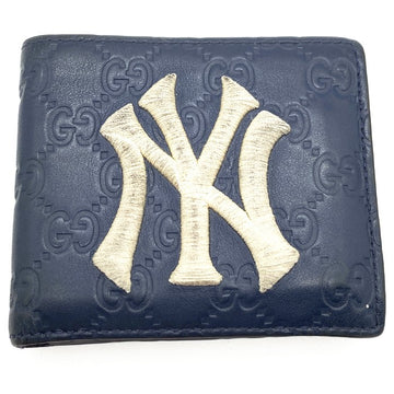 GUCCI グッチ N.Y Yankees ニューヨーク・ヤンキース シマ 二つ折り財布 レザー 刺繍 ネイビー 福生店