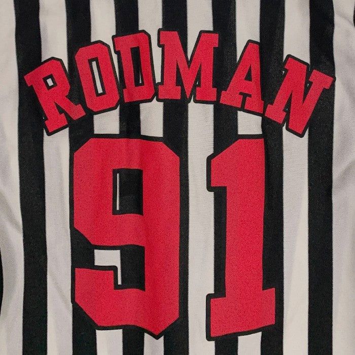 90's Dennis Rodman デニスロッドマン レフェリーシャツ ストライプ ハーフジップ ブラック ホワイト USA製 Size M 福生店