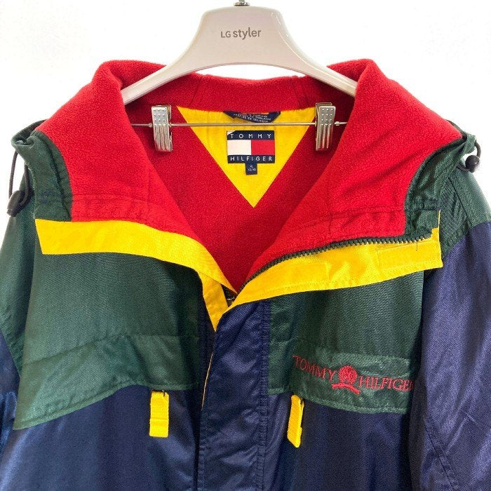 TOMMY HILFIGER トミーヒルフィガー 90s マルチカラー 内側フリース ナイロンジャケット マウンテンパーカー ネイビー×グリーン×イエロー sizeXL 瑞穂店