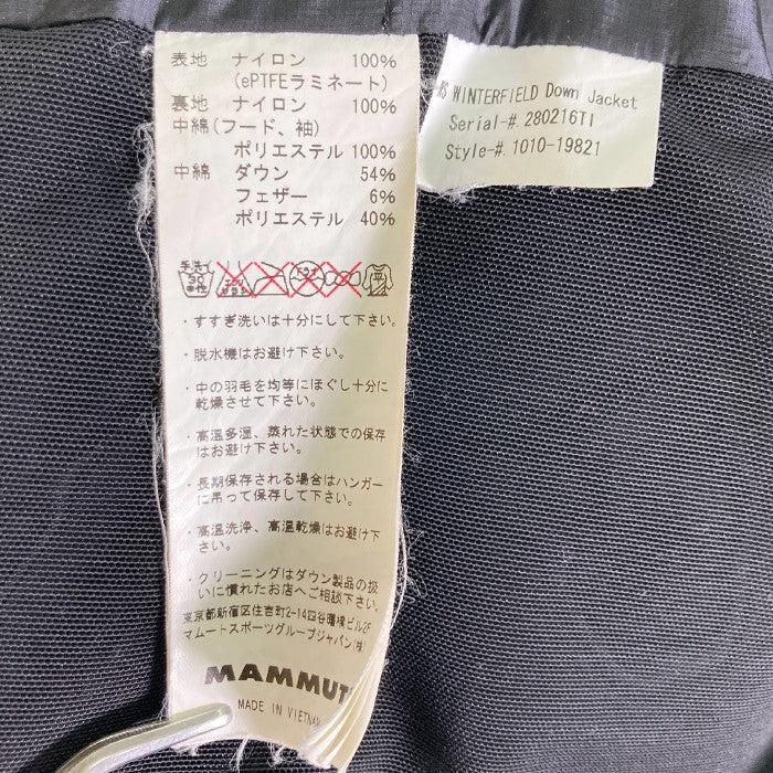 MAMMUT マムート 1010-19821 WS WINTERFIELD Down Jacket ウィンターフィールド ダウンジャケット ブラック sizeXL 瑞穂店