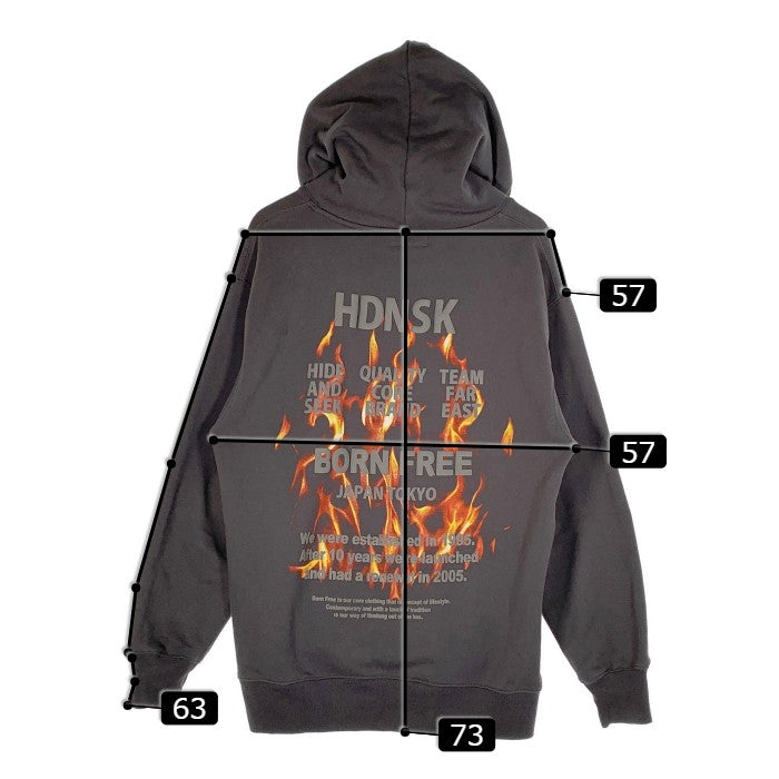 Hide and Seek ハイドアンドシーク 23AW Flame Hooded Sweat Shirt フレイム プルオーバースウェットパーカー チャコール HC-100823 Size XL 福生店